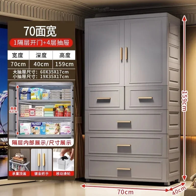Armario Plegable de Doble Puerta de 70 cm de Ancho, Armarios de Almacenamiento para el Hogar, Gabinete de Almacenamiento Multifuncional con Cajones, Armarios de Dormitorio de Varias Capas