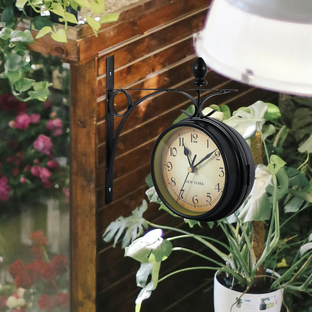 Reloj de pared Retro de doble cara, reloj de estación silenciosa con pilas, reloj de pared antiguo para sala de estar, dormitorio y oficina