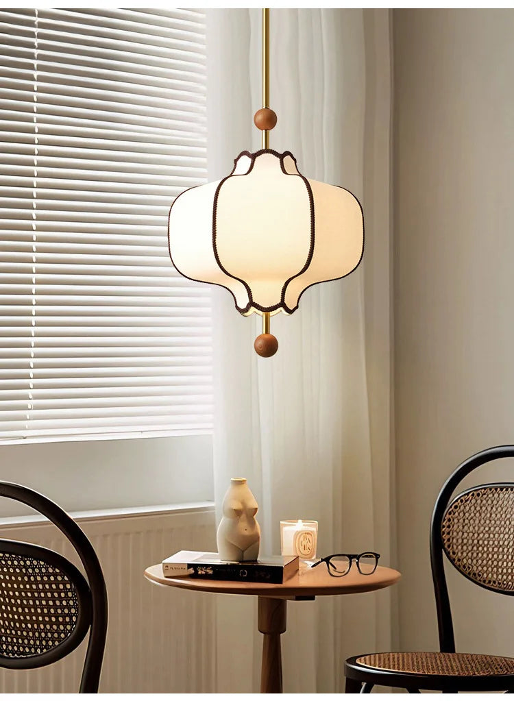 Lámpara colgante Vintage pantalla de tela LED E27 bola de madera diseño Circular luz colgante Retro salón comedor dormitorio accesorio