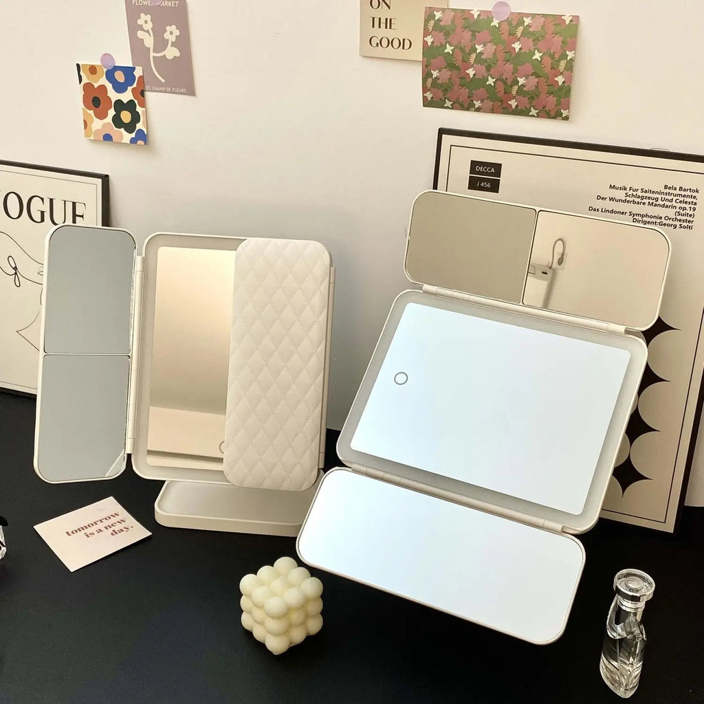 Espejo de maquillaje triple con luces LED, espejo de tocador para dormitorio, belleza, ilumina tu luz de relleno con espejo de maquillaje complementario inteligente Tri