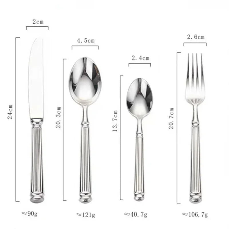 Juego de Cubiertos de Lujo de 4 Piezas de Acero Inoxidable 18/10 Brillante, Vajilla, Cuchillo, Cuchara, Tenedor, Apto para Lavavajillas
