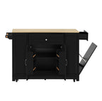 Isla de Cocina Móvil con Encimera Extensible, Cajones Multifuncionales y Compartimento para Residuos, Negra, 131.8×40-70×93.3 cm