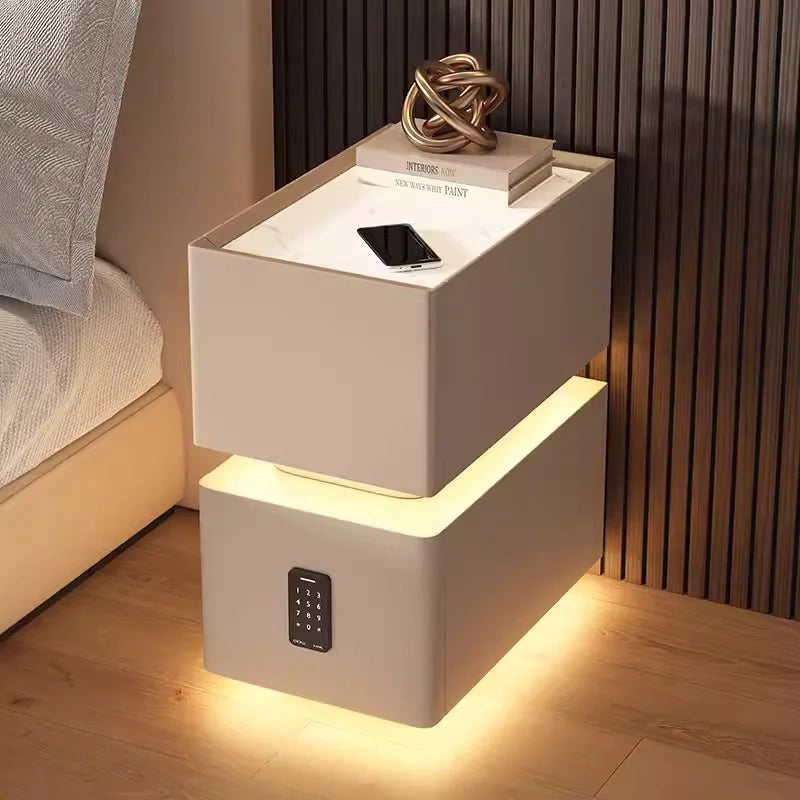 Mesita de noche inteligente creativa de 25cm con Sensor de luz, gabinete de almacenamiento de estilo nórdico, mesita de noche para dormitorio con carga inalámbrica