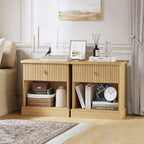 Diseño Moderno – Mesita de Noche con Espacio de Almacenamiento – Mesita de Noche Compacta para Dormitorio – Con Cajón y Compartimento Abierto, Textura Ranurada – Color: Madera Natural