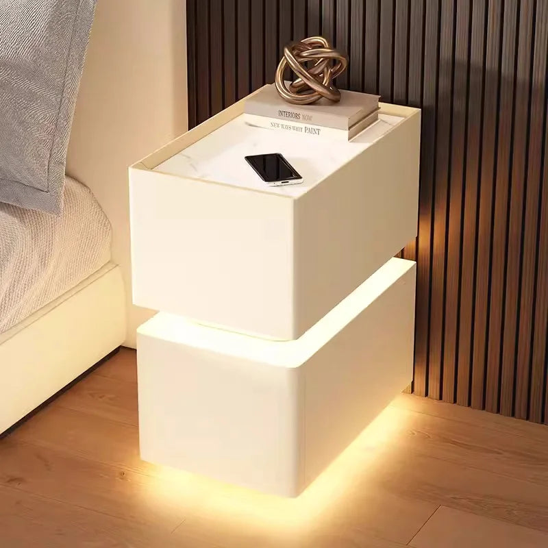 Mesita de noche inteligente creativa de 25cm con Sensor de luz, gabinete de almacenamiento de estilo nórdico, mesita de noche para dormitorio con carga inalámbrica