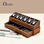 Oirlv-caja de reloj de madera de 6 Grilds, organizador de joyas de doble capa, caja expositora de reloj de pulsera, funda transparente a prueba de polvo para reloj