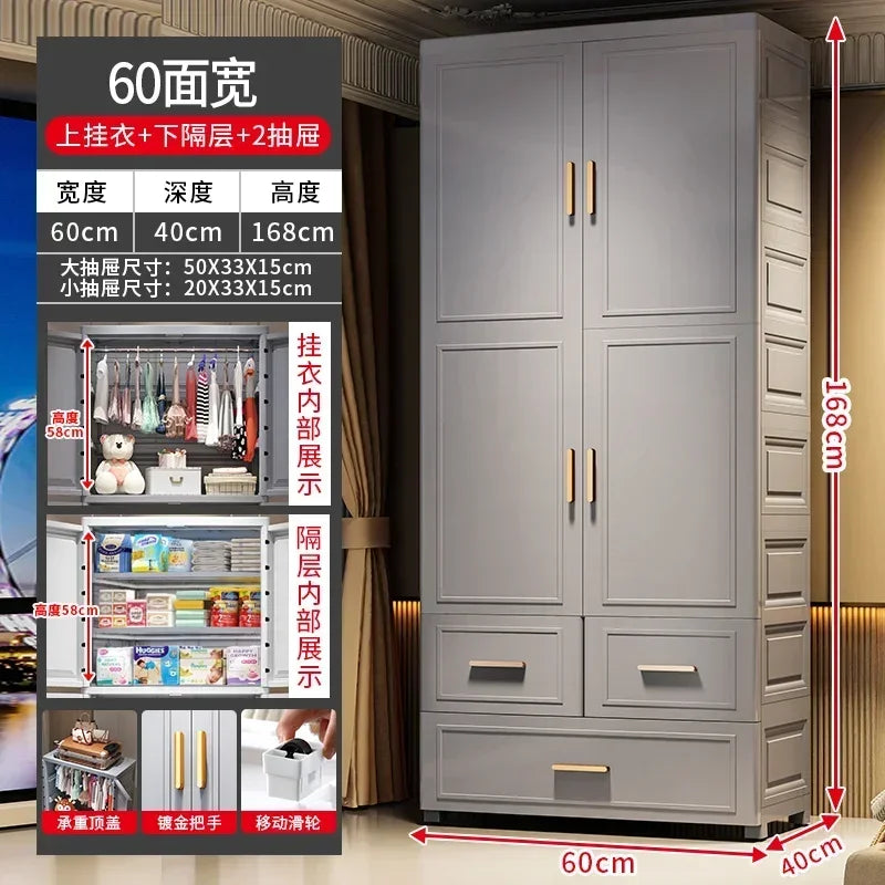 Armario Plegable de Doble Puerta de 70 cm de Ancho, Armarios de Almacenamiento para el Hogar, Gabinete de Almacenamiento Multifuncional con Cajones, Armarios de Dormitorio de Varias Capas