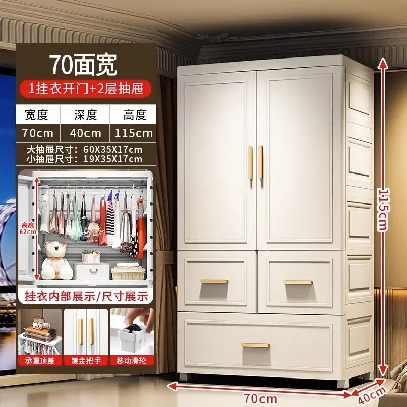 Armario Plegable de Doble Puerta de 70 cm de Ancho, Armarios de Almacenamiento para el Hogar, Gabinete de Almacenamiento Multifuncional con Cajones, Armarios de Dormitorio de Varias Capas
