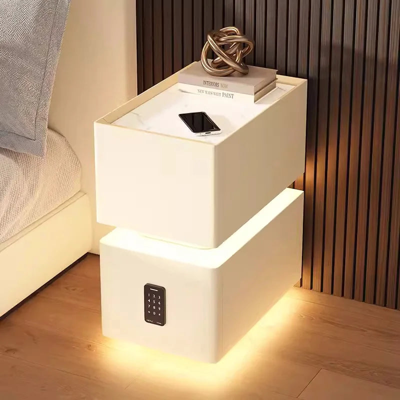 Mesita de noche inteligente creativa de 25cm con Sensor de luz, gabinete de almacenamiento de estilo nórdico, mesita de noche para dormitorio con carga inalámbrica