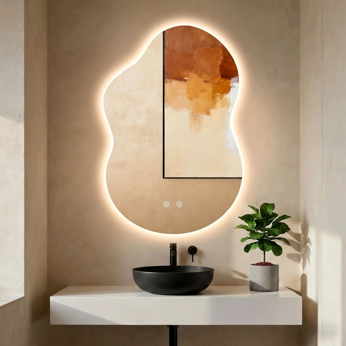 Espejo de Baño con Forma de Nube y Luz, Espejo LED de Pared con 3 Colores de Luz, Asimétrico, 90x60cm, Vidrio Templado, Antivaho