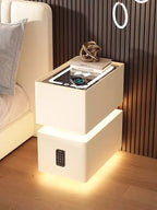 Mesita de noche inteligente creativa de 25cm con Sensor de luz, gabinete de almacenamiento de estilo nórdico, mesita de noche para dormitorio con carga inalámbrica