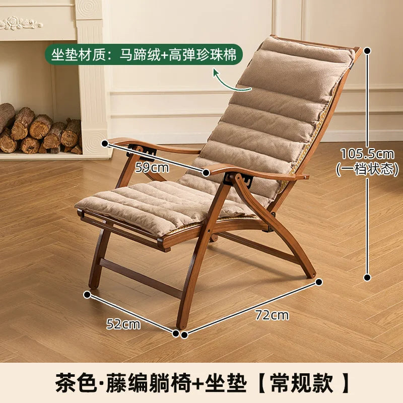 Mecedora de bambú para adultos, sillón reclinable para dormir, para el hogar, balcón, ancianos, respaldo, soporte reclinable para siestas