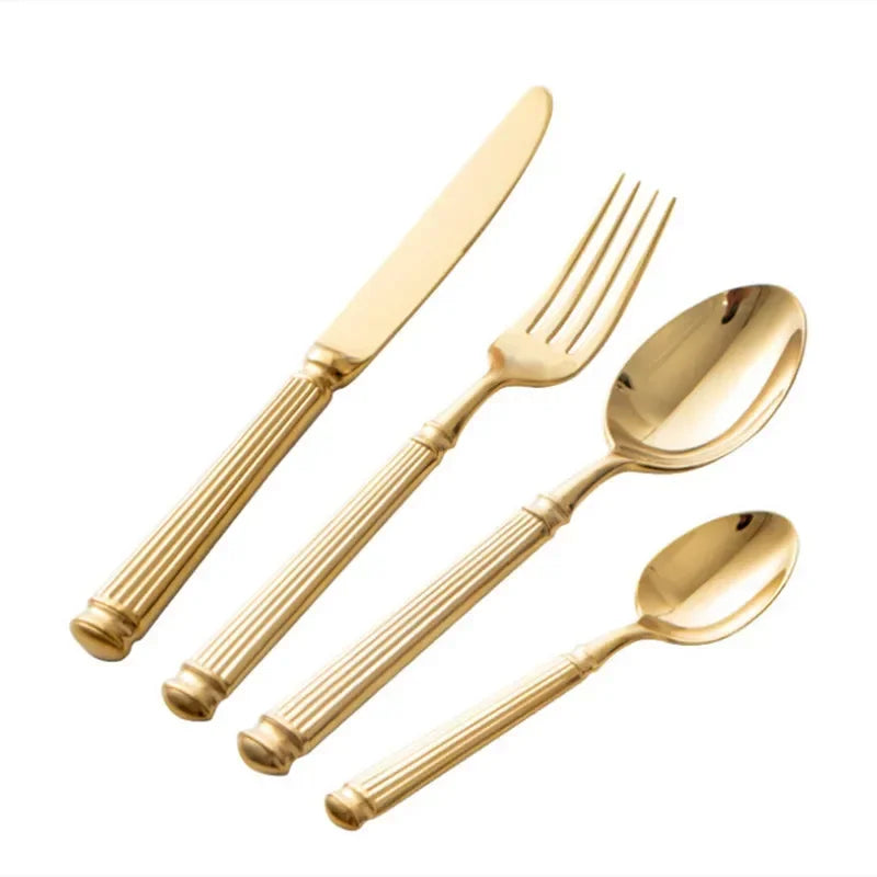 Juego de Cubiertos de Lujo de 4 Piezas de Acero Inoxidable 18/10 Brillante, Vajilla, Cuchillo, Cuchara, Tenedor, Apto para Lavavajillas