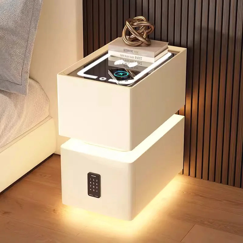Mesita de noche inteligente creativa de 25cm con Sensor de luz, gabinete de almacenamiento de estilo nórdico, mesita de noche para dormitorio con carga inalámbrica
