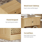 Diseño Moderno – Mesita de Noche con Espacio de Almacenamiento – Mesita de Noche Compacta para Dormitorio – Con Cajón y Compartimento Abierto, Textura Ranurada – Color: Madera Natural