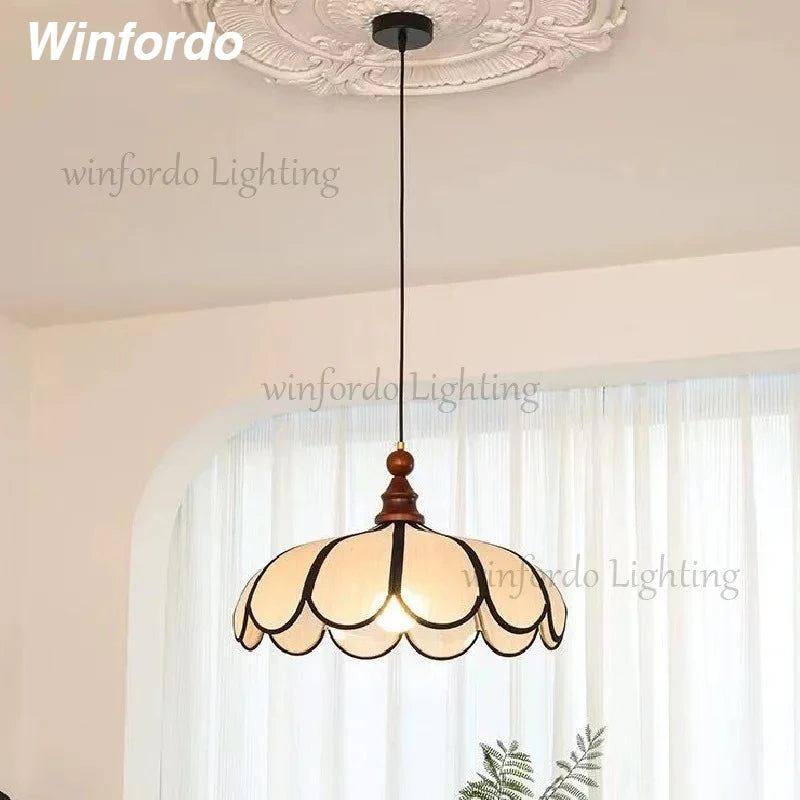 Lámpara Colgante Winfordo de Estilo Retro Francés con Pantalla de Tela, Lámpara Colgante Japonesa de Tela para Comedor y Dormitorio