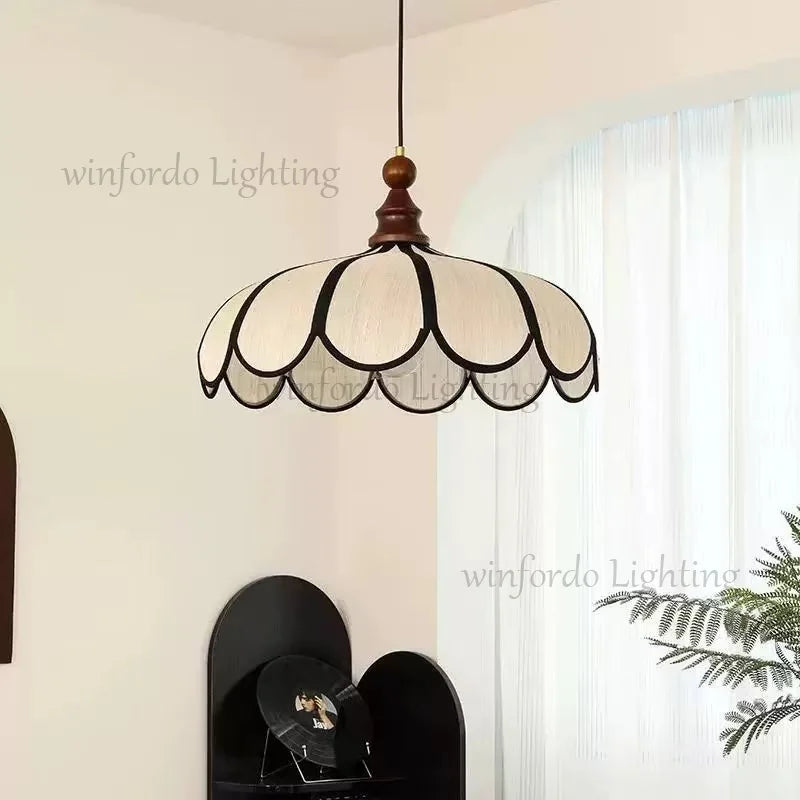 Lámpara Colgante Winfordo de Estilo Retro Francés con Pantalla de Tela, Lámpara Colgante Japonesa de Tela para Comedor y Dormitorio