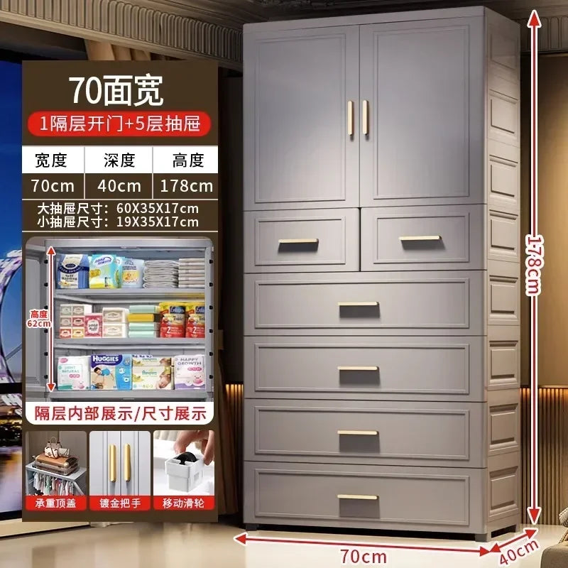 Armario Plegable de Doble Puerta de 70 cm de Ancho, Armarios de Almacenamiento para el Hogar, Gabinete de Almacenamiento Multifuncional con Cajones, Armarios de Dormitorio de Varias Capas