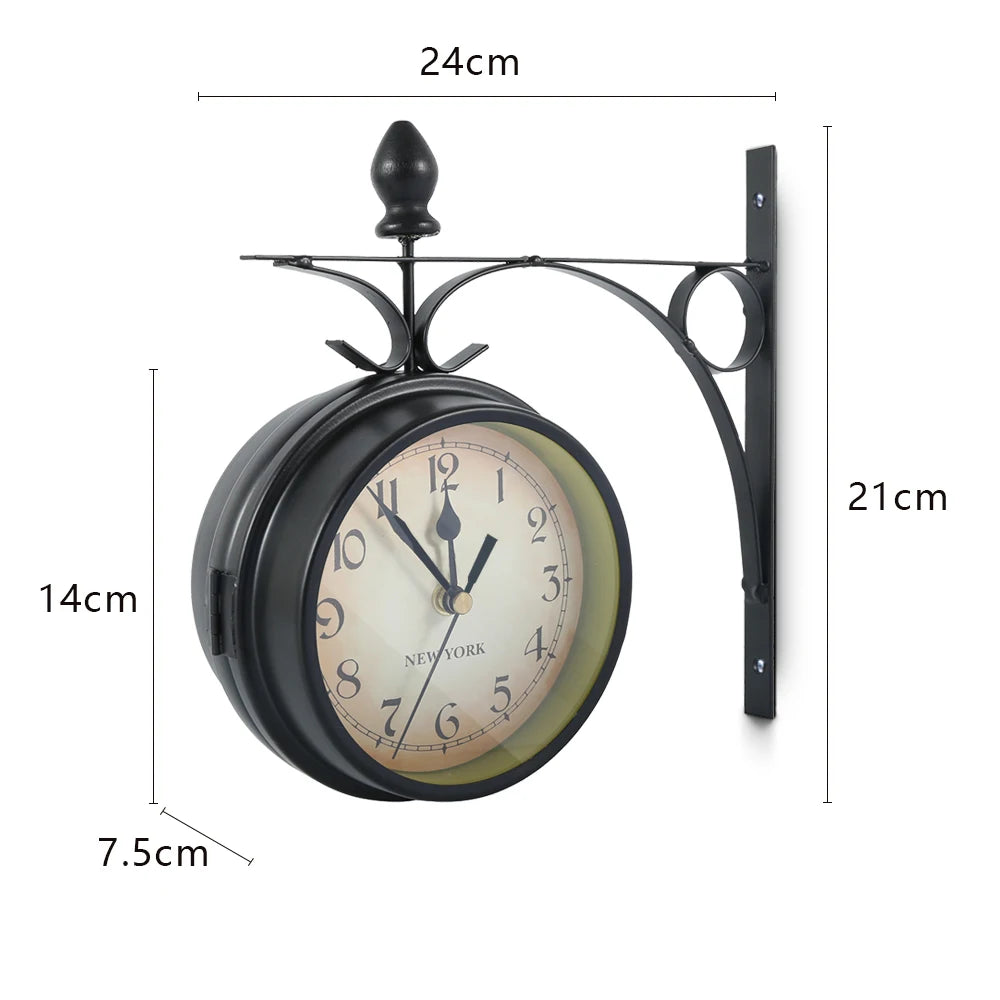Reloj de pared Retro de doble cara, reloj de estación silenciosa con pilas, reloj de pared antiguo para sala de estar, dormitorio y oficina