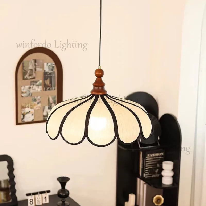 Lámpara Colgante Winfordo de Estilo Retro Francés con Pantalla de Tela, Lámpara Colgante Japonesa de Tela para Comedor y Dormitorio