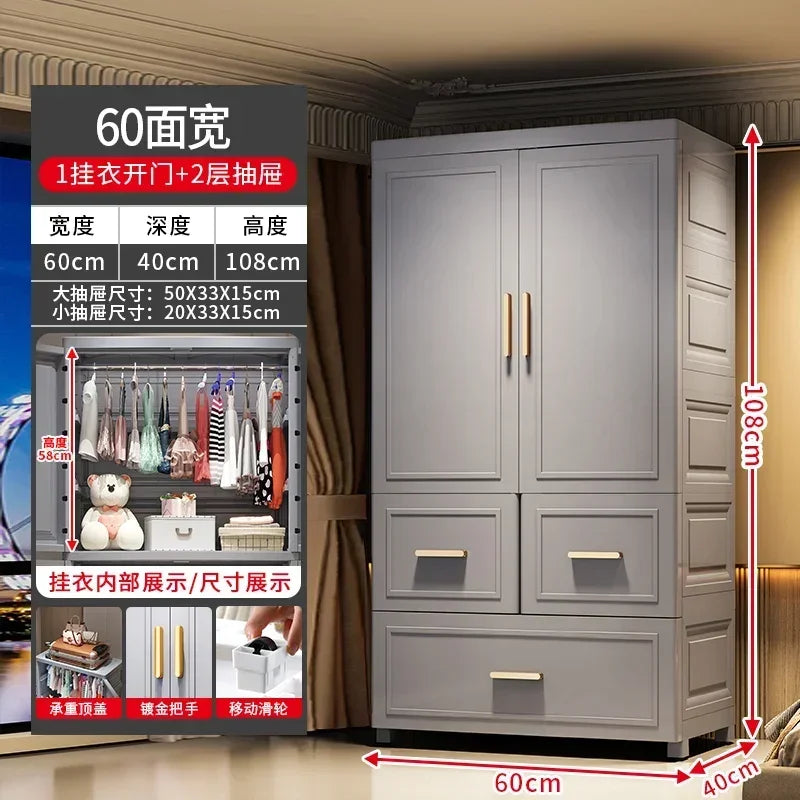 Armario Plegable de Doble Puerta de 70 cm de Ancho, Armarios de Almacenamiento para el Hogar, Gabinete de Almacenamiento Multifuncional con Cajones, Armarios de Dormitorio de Varias Capas