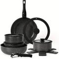 Juego de ollas y sartenes antiadherentes de 15 Uds., juegos de utensilios de cocina con mango desmontable, juego de cocina antiadherente para RV, asas extraíbles,