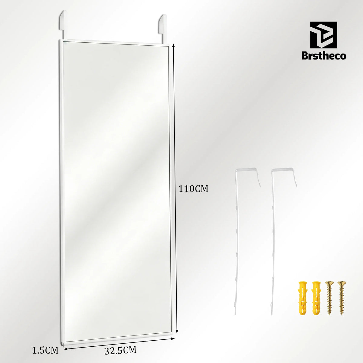 Espejo de cuerpo entero de 160x48 cm, espejo de suelo rectangular extragrande, espejo colgante sobre la puerta, espejo de pared redondo, marco de aleación de aluminio, vidrio templado, espejo de vestir HD transparente para d