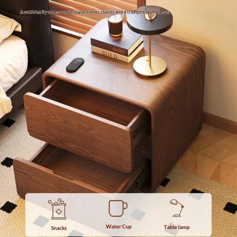 Mesa de Noche de Madera Maciza, Pequeña, Estilo Vintage Crema, Moderna y Sencilla, Gabinete de Almacenamiento para Dormitorio, Decoración del Hogar