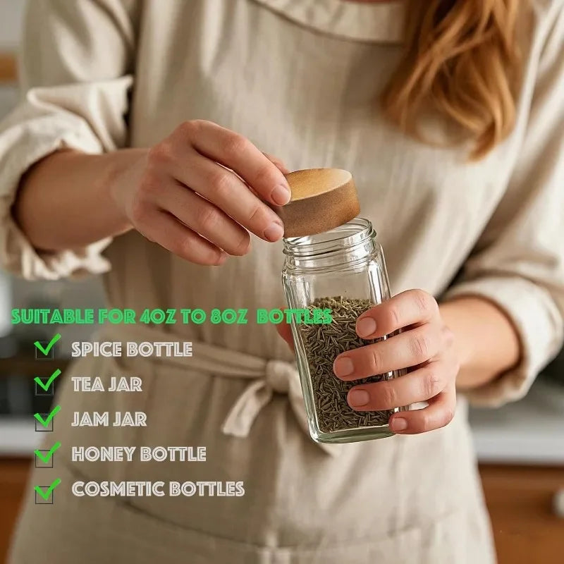 Juego de Frascos Cuadrados para Especias con Tapa de Madera, Frascos para Especias con Inserto Dosificador y Etiquetas - Recipientes de Vidrio Vacíos para Organización de Cocina