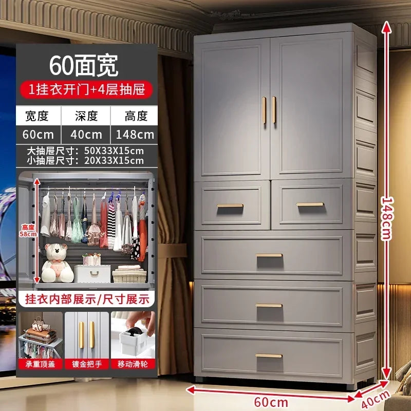 Armario Plegable de Doble Puerta de 70 cm de Ancho, Armarios de Almacenamiento para el Hogar, Gabinete de Almacenamiento Multifuncional con Cajones, Armarios de Dormitorio de Varias Capas