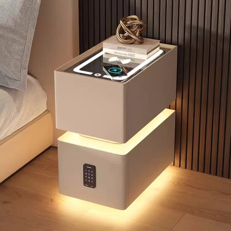 Mesita de noche inteligente creativa de 25cm con Sensor de luz, gabinete de almacenamiento de estilo nórdico, mesita de noche para dormitorio con carga inalámbrica