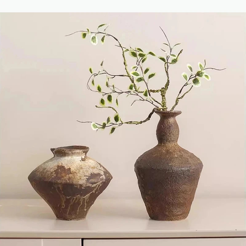 Jarrón de Cerámica Estilo Wabi-Sabi, Decoración de Mesa, Estética Incompleta, Arreglo Floral, Jarrones Florales Retro, Decoración Estética para Habitaciones