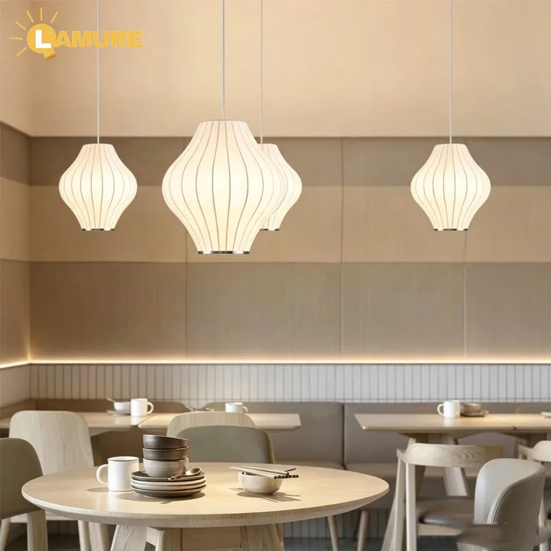 Lámpara Colgante de Tela de Seda Multiforma, Estilo Nórdico Wabi-Sabi, Pantalla Tejida a Mano, Lámpara de Araña para Comedor, Salón, Hotel, Cafetería