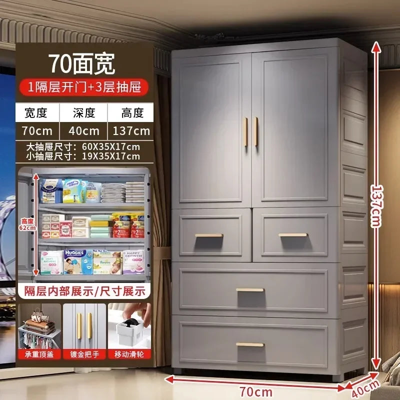 Armario Plegable de Doble Puerta de 70 cm de Ancho, Armarios de Almacenamiento para el Hogar, Gabinete de Almacenamiento Multifuncional con Cajones, Armarios de Dormitorio de Varias Capas