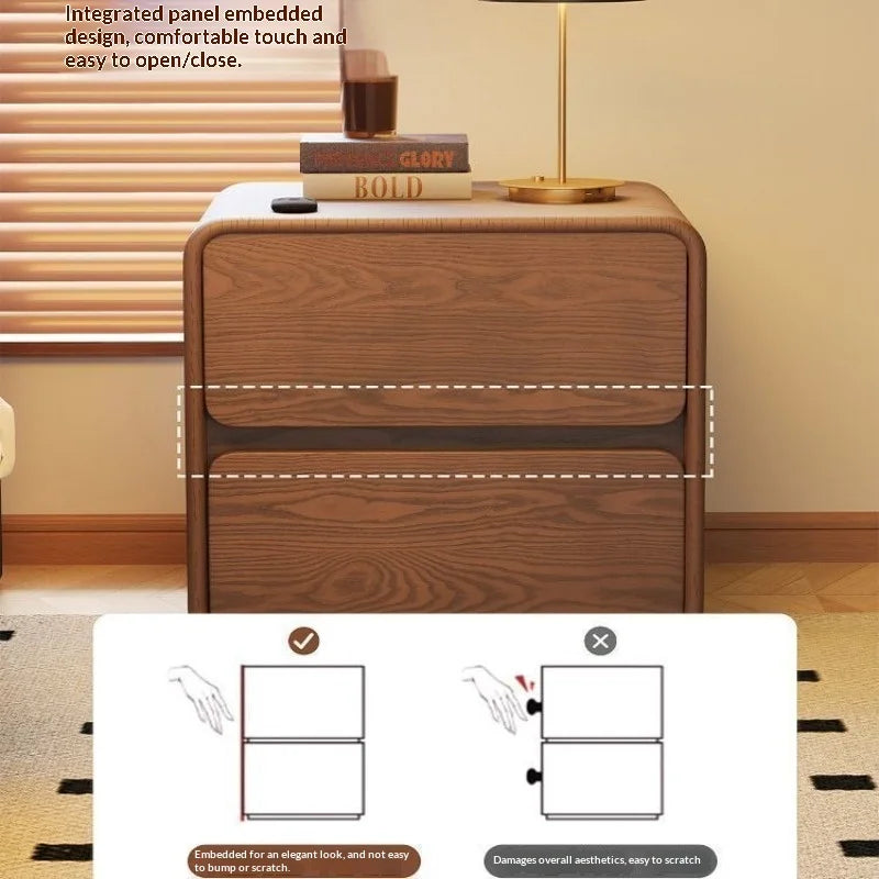 Mesa de Noche de Madera Maciza, Pequeña, Estilo Vintage Crema, Moderna y Sencilla, Gabinete de Almacenamiento para Dormitorio, Decoración del Hogar