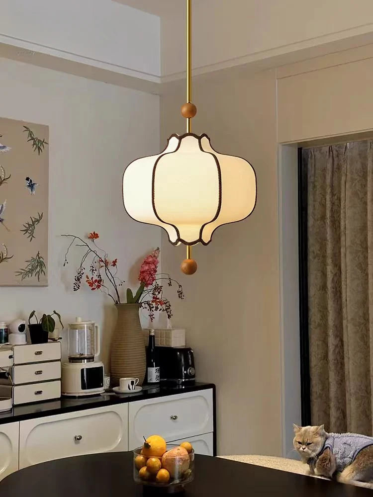 Lámpara colgante Vintage pantalla de tela LED E27 bola de madera diseño Circular luz colgante Retro salón comedor dormitorio accesorio