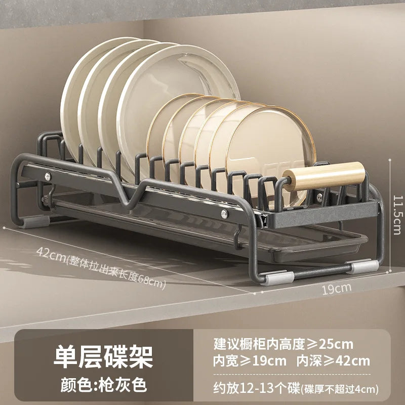 Estante extraíble para platos, organizador de gabinete de cocina, cesta deslizante para secar platos, estante de almacenamiento de gran capacidad para platos y tazones