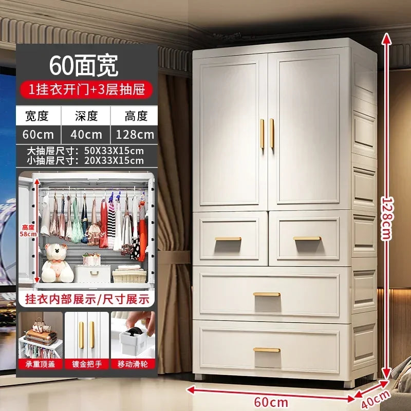 Armario Plegable de Doble Puerta de 70 cm de Ancho, Armarios de Almacenamiento para el Hogar, Gabinete de Almacenamiento Multifuncional con Cajones, Armarios de Dormitorio de Varias Capas