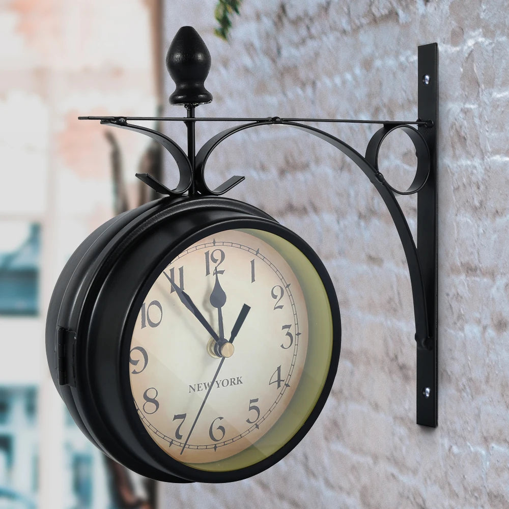 Reloj de pared Retro de doble cara, reloj de estación silenciosa con pilas, reloj de pared antiguo para sala de estar, dormitorio y oficina