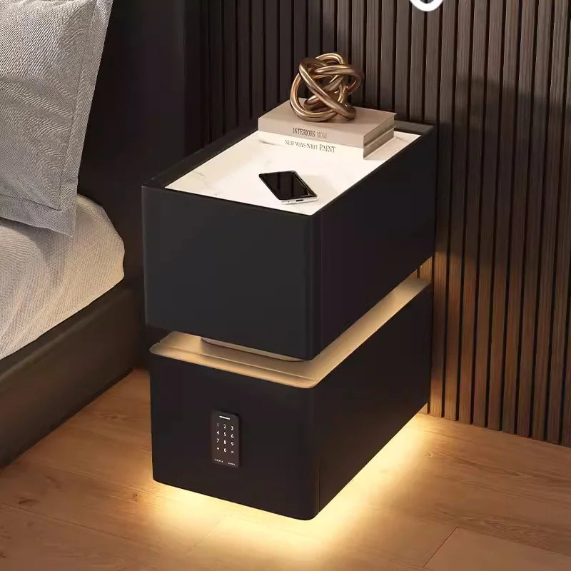 Mesita de noche inteligente creativa de 25cm con Sensor de luz, gabinete de almacenamiento de estilo nórdico, mesita de noche para dormitorio con carga inalámbrica