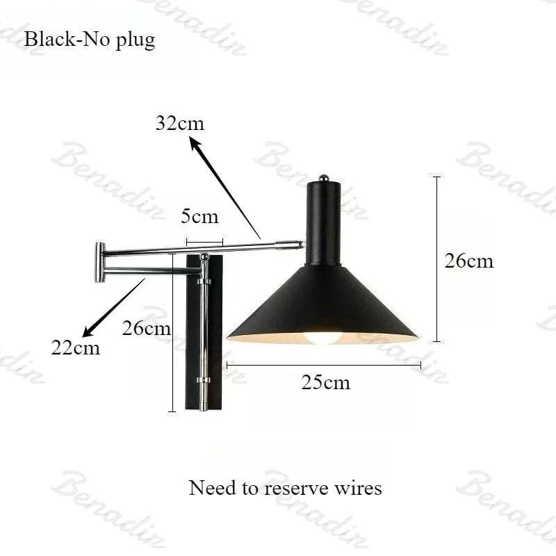 Lámpara de Pared Retro Minimalista con Brazo Flexible, Lámpara de Pared Extensible y Plegable Vintage para Dormitorio, Cafetería, Tienda, Decoración del Hogar