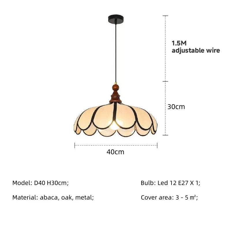 Lámpara Colgante Winfordo de Estilo Retro Francés con Pantalla de Tela, Lámpara Colgante Japonesa de Tela para Comedor y Dormitorio
