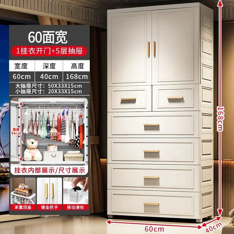Armario Plegable de Doble Puerta de 70 cm de Ancho, Armarios de Almacenamiento para el Hogar, Gabinete de Almacenamiento Multifuncional con Cajones, Armarios de Dormitorio de Varias Capas