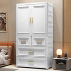 Armario Plegable de Doble Puerta de 70 cm de Ancho, Armarios de Almacenamiento para el Hogar, Gabinete de Almacenamiento Multifuncional con Cajones, Armarios de Dormitorio de Varias Capas