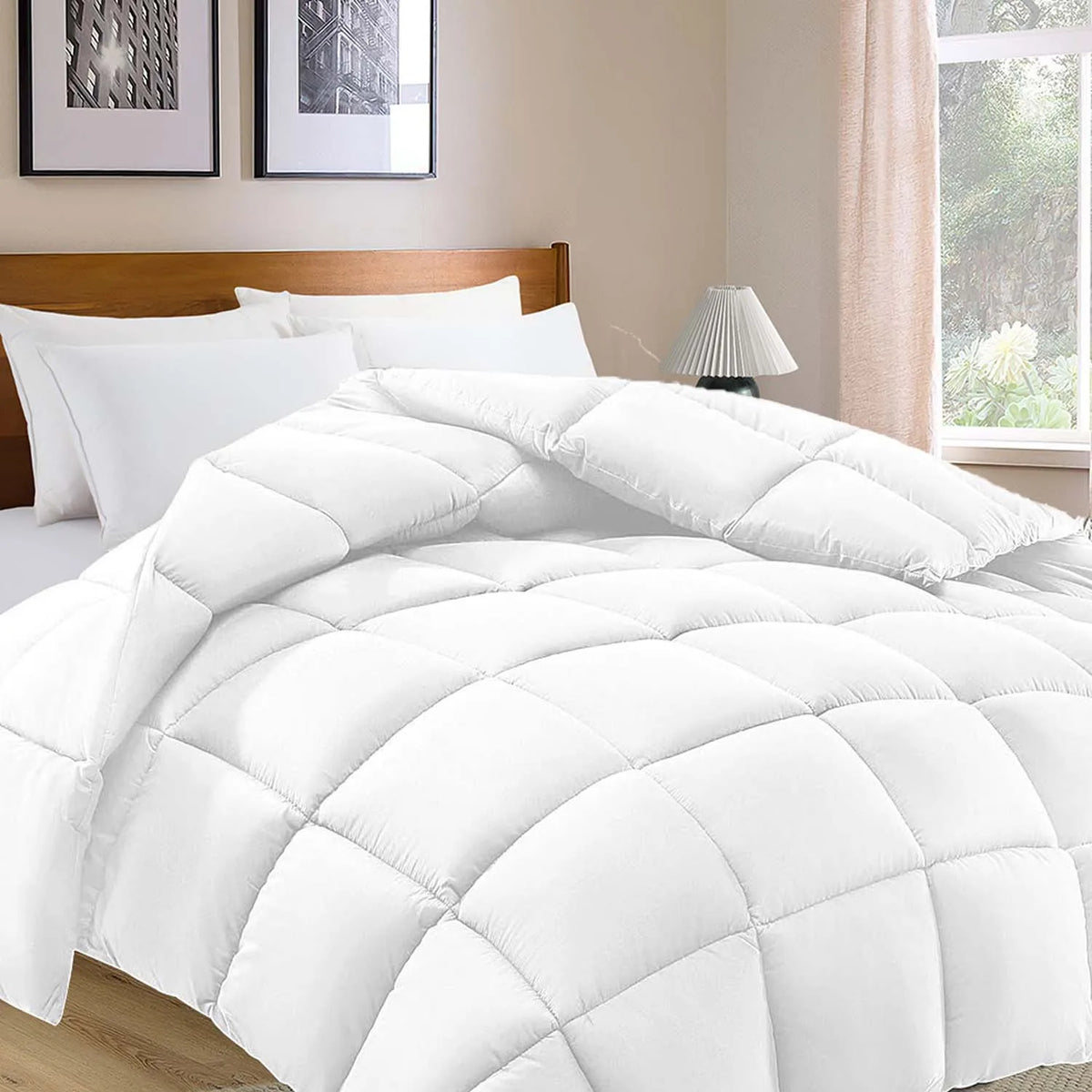 WQSPRING-edredón ligero de microfibra para todas las estaciones, tamaño Queen, ropa de cama antimicrobiana suave de poliéster, manta cálida, edredón