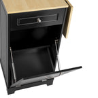 Isla de Cocina Móvil con Encimera Extensible, Cajones Multifuncionales y Compartimento para Residuos, Negra, 131.8×40-70×93.3 cm