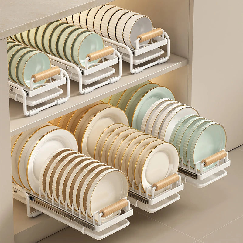 Estante extraíble para platos, organizador de gabinete de cocina, cesta deslizante para secar platos, estante de almacenamiento de gran capacidad para platos y tazones