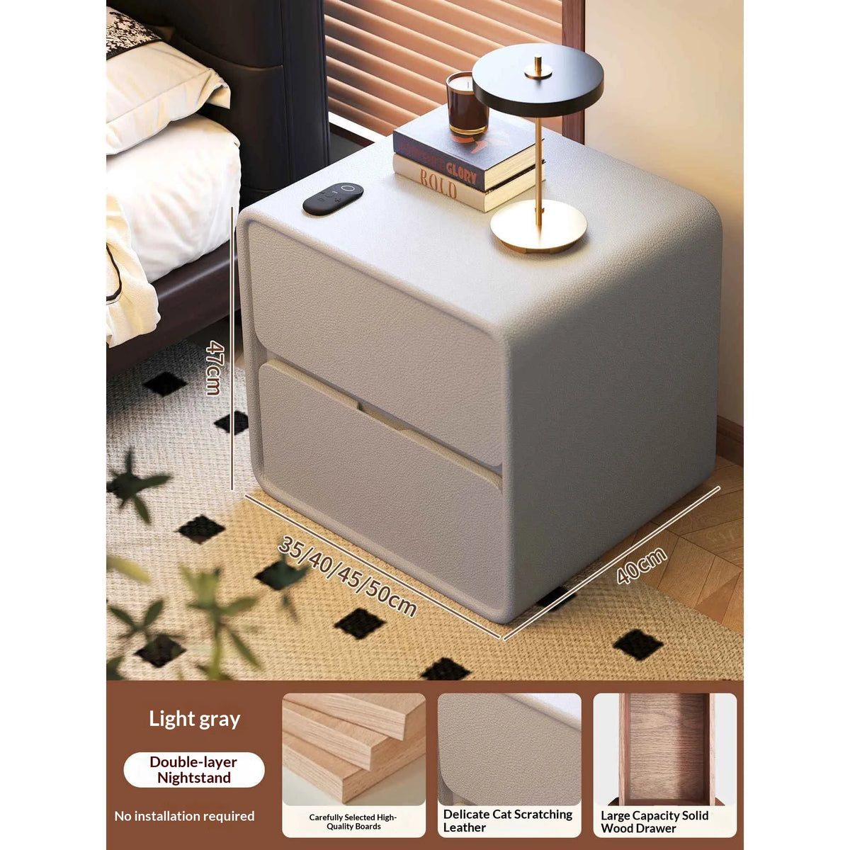 Mesa de Noche de Madera Maciza, Pequeña, Estilo Vintage Crema, Moderna y Sencilla, Gabinete de Almacenamiento para Dormitorio, Decoración del Hogar