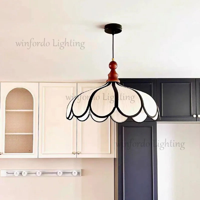 Lámpara Colgante Winfordo de Estilo Retro Francés con Pantalla de Tela, Lámpara Colgante Japonesa de Tela para Comedor y Dormitorio