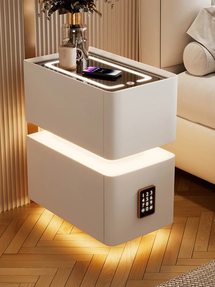 Mesita de noche inteligente creativa de 25cm con Sensor de luz, gabinete de almacenamiento de estilo nórdico, mesita de noche para dormitorio con carga inalámbrica
